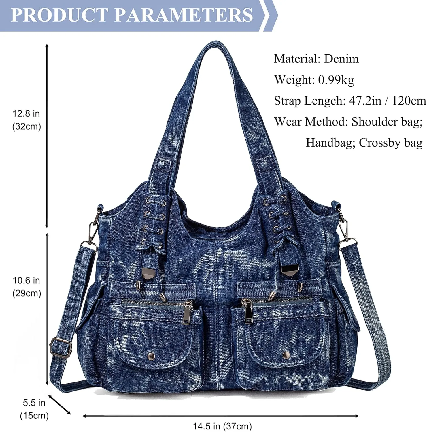 Designer Denim Handbags for Women Hobo Tote Bag Crossbody Denim Purses Blue Jean Shoulder Bag