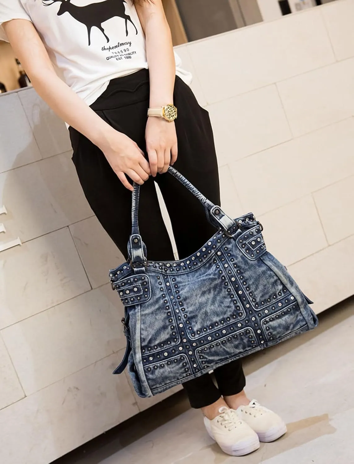 Designer Denim Handbags for Women Hobo Tote Bag Crossbody Denim Purses Blue Jean Shoulder Bag