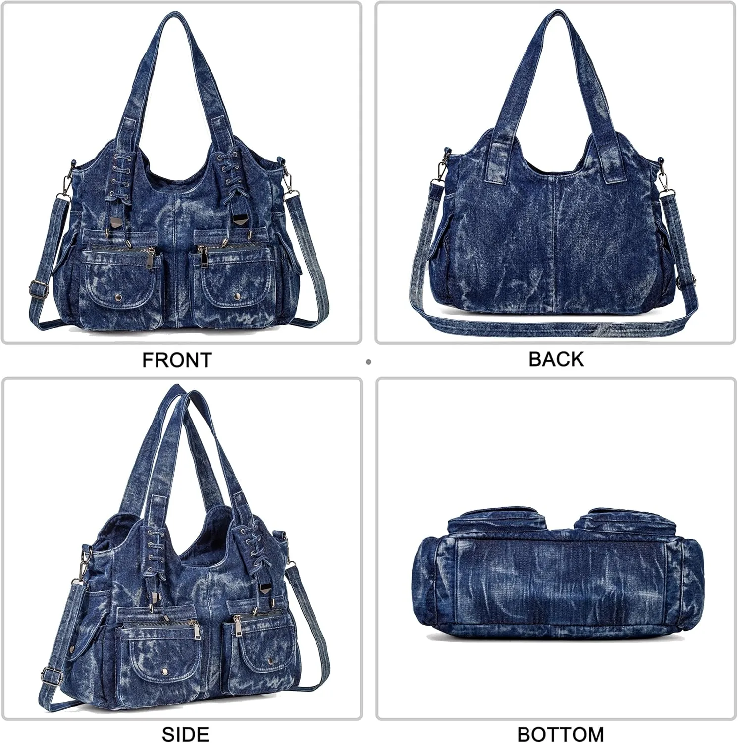 Designer Denim Handbags for Women Hobo Tote Bag Crossbody Denim Purses Blue Jean Shoulder Bag