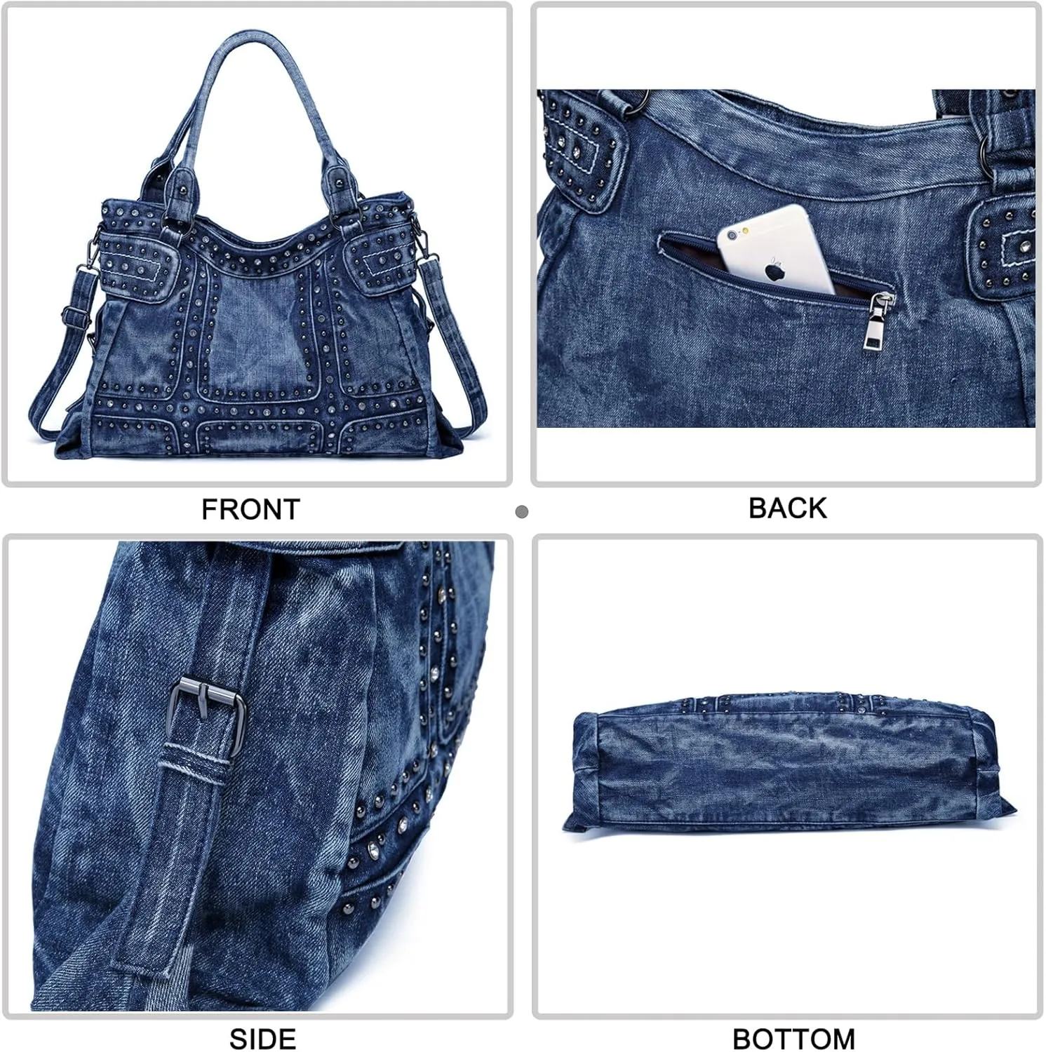 Designer Denim Handbags for Women Hobo Tote Bag Crossbody Denim Purses Blue Jean Shoulder Bag