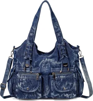 Designer Denim Handbags for Women Hobo Tote Bag Crossbody Denim Purses Blue Jean Shoulder Bag
