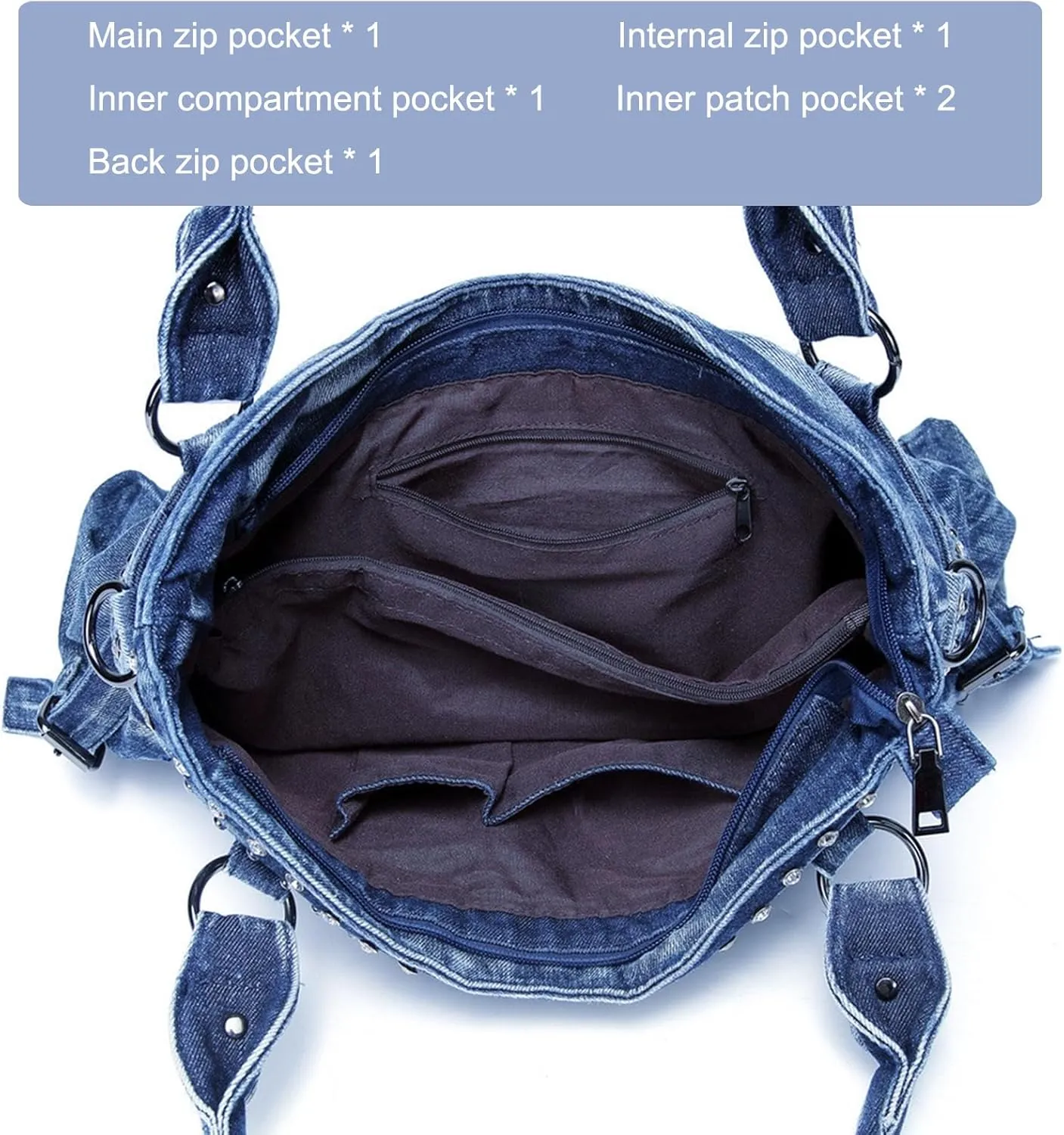 Designer Denim Handbags for Women Hobo Tote Bag Crossbody Denim Purses Blue Jean Shoulder Bag