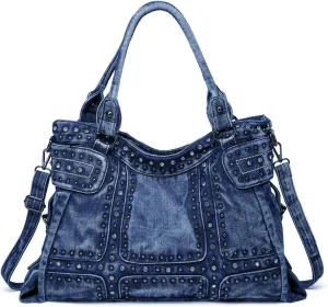 Designer Denim Handbags for Women Hobo Tote Bag Crossbody Denim Purses Blue Jean Shoulder Bag
