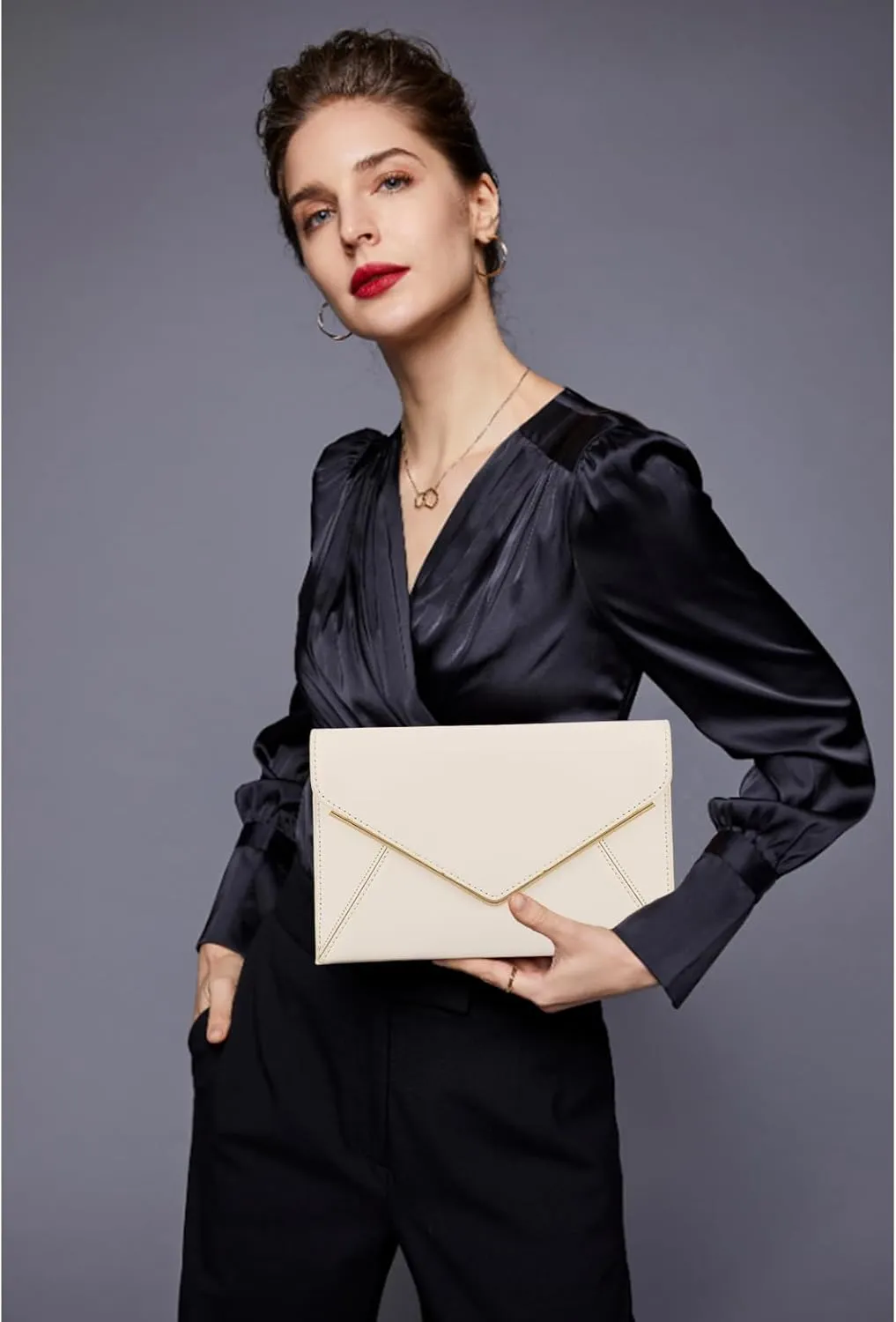 DEXMAY Evening Clutch Handbag for Women Elegant Saffiano PU Leather Envelope Handheld Purse Formal Foldover Dressy Bag