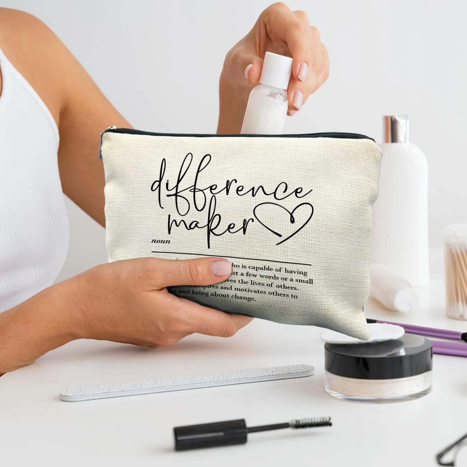 Difference Maker Makeup Cosmetic Bag - Difference Maker Gifts for Women, Appreciation Thank You Retirement Gifts for Coworkers Teacher Mentor Coach Boss Manager, Small Makeup Bag for Purse