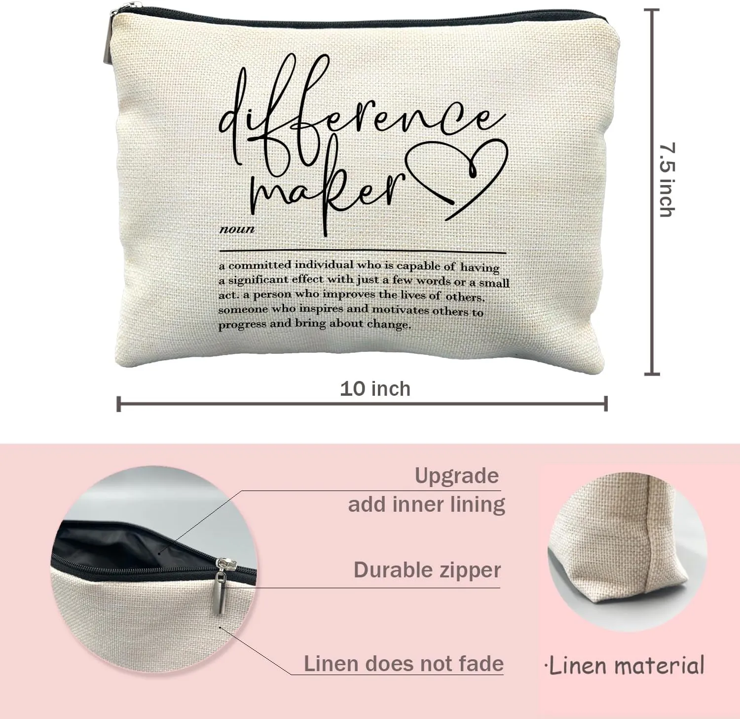 Difference Maker Makeup Cosmetic Bag - Difference Maker Gifts for Women, Appreciation Thank You Retirement Gifts for Coworkers Teacher Mentor Coach Boss Manager, Small Makeup Bag for Purse