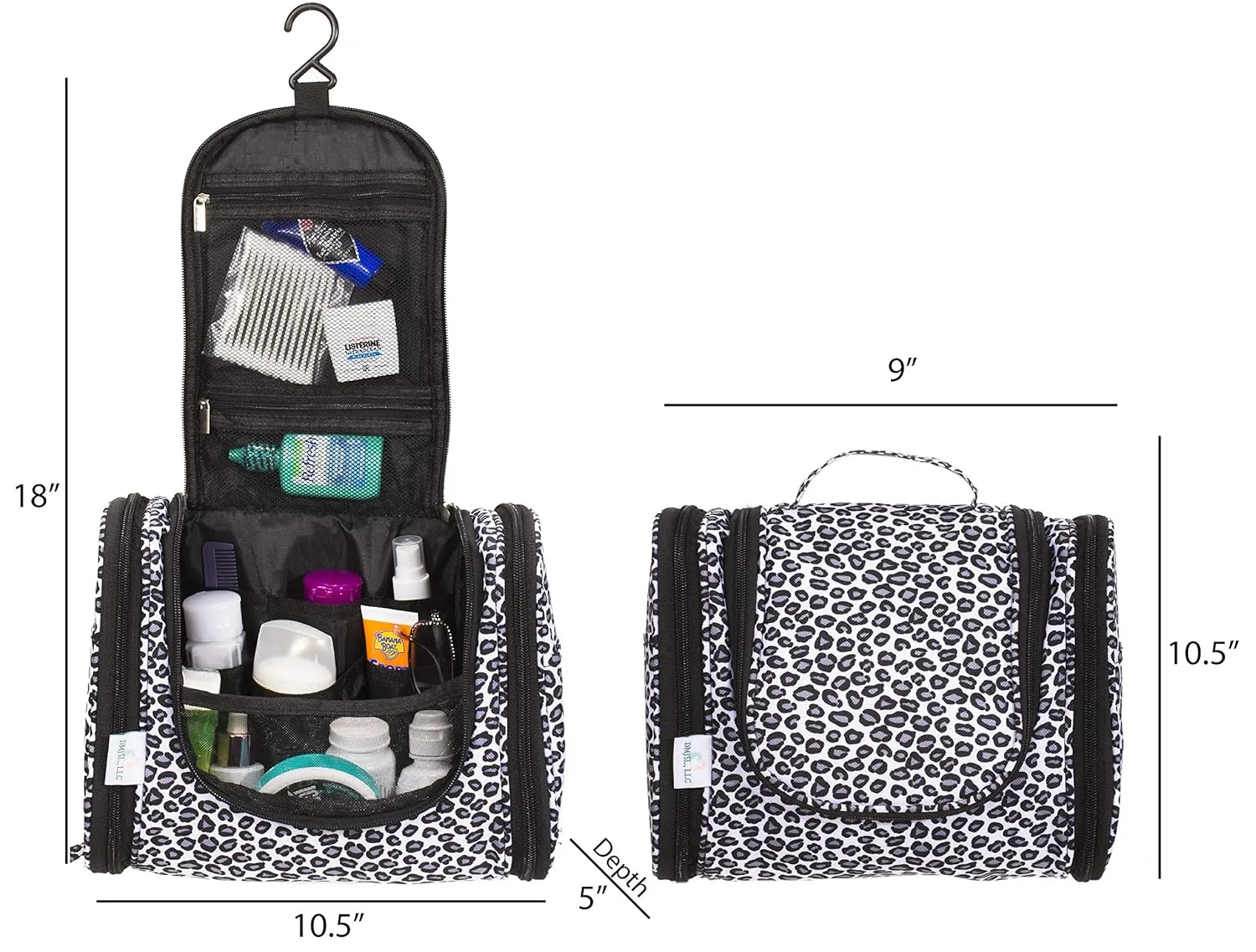 DMJSL Womens Medium Ladies Toiletry Travel Bag Hanging Toiletry Bag – Travel Makeup Organizer and Cosmetic Case, Travel Bag Organizer Toiletry TSA Approved, Black Leopard Print