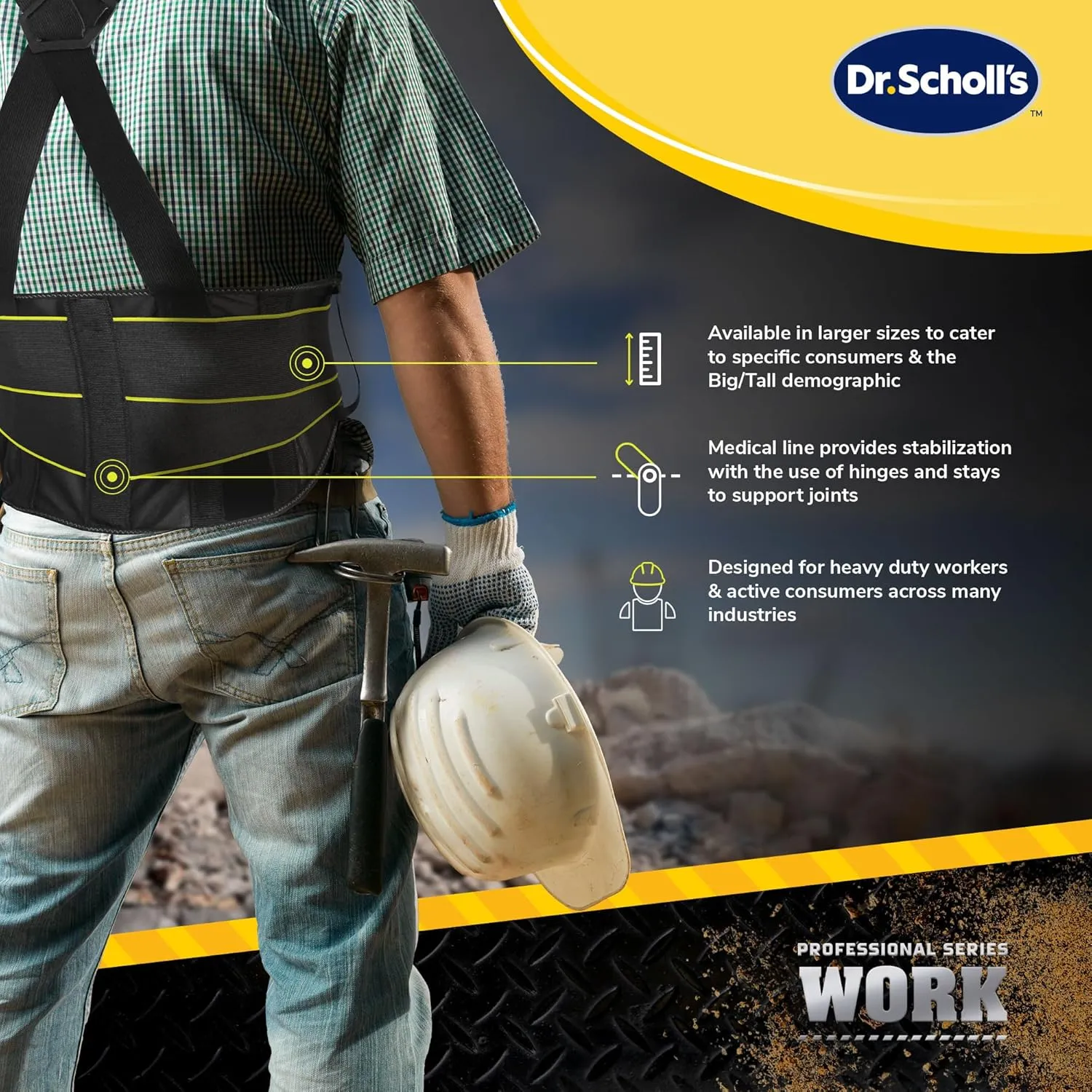 Dr. Scholl's Heavy-Duty Back Support Brace, Customized Back Brace, Designed for Professionals Across Industries, Targeted Support, Back Pain Relief (Size L/XL)