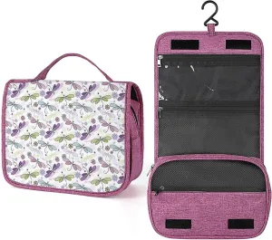 Dragonfly,Toiletry Bag Hanging Travel Makeup Organizer,Bugs with Hippie Style Sketchy Flowers,Cosmetic Makeup Bag for Full Sized Toiletries,Multicolor