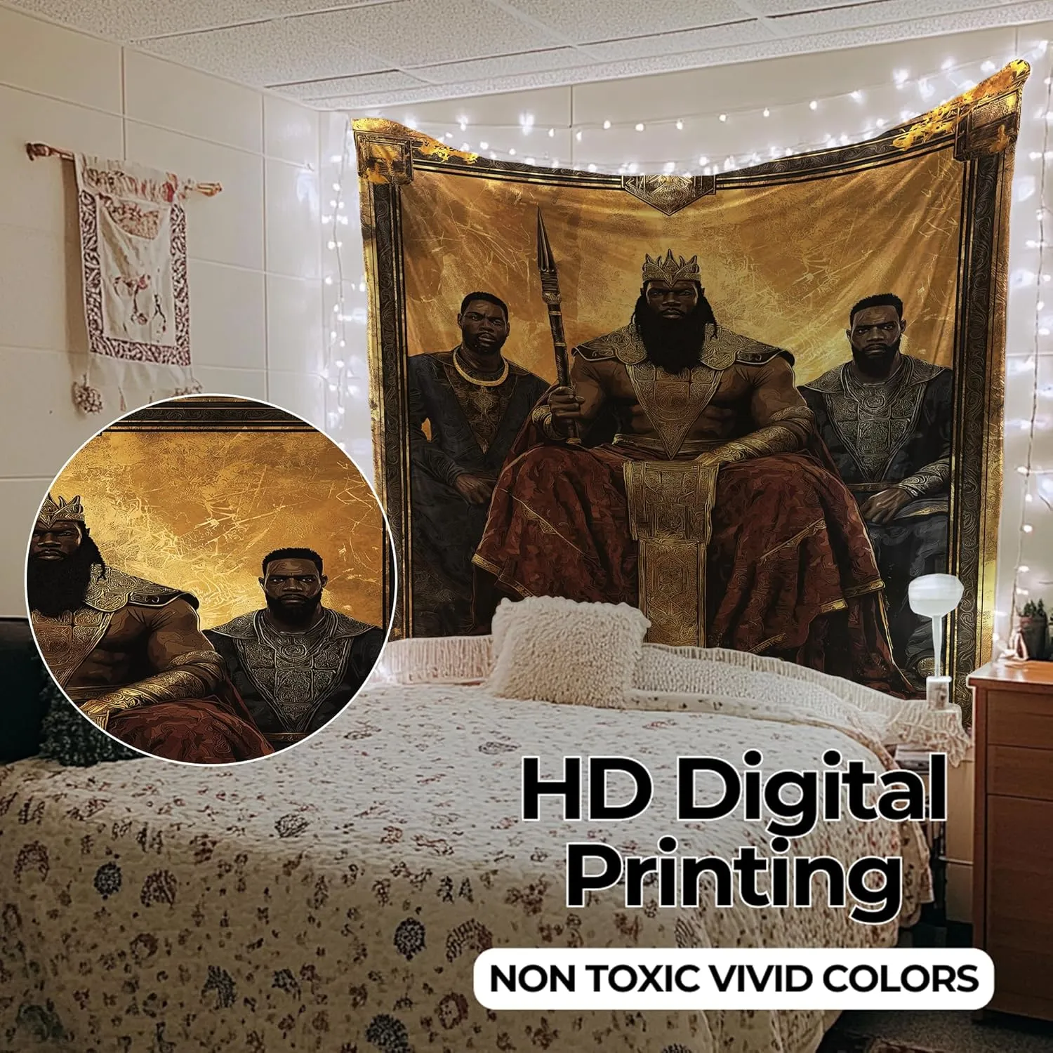 DreamController The Power of Blacck Kings Wall Tapestry for Bedroom by DC | African American Tapestry Wall Hanging & Aesthetic Decor for Dorm, Living Room, Picnic & Home | 45"x60"