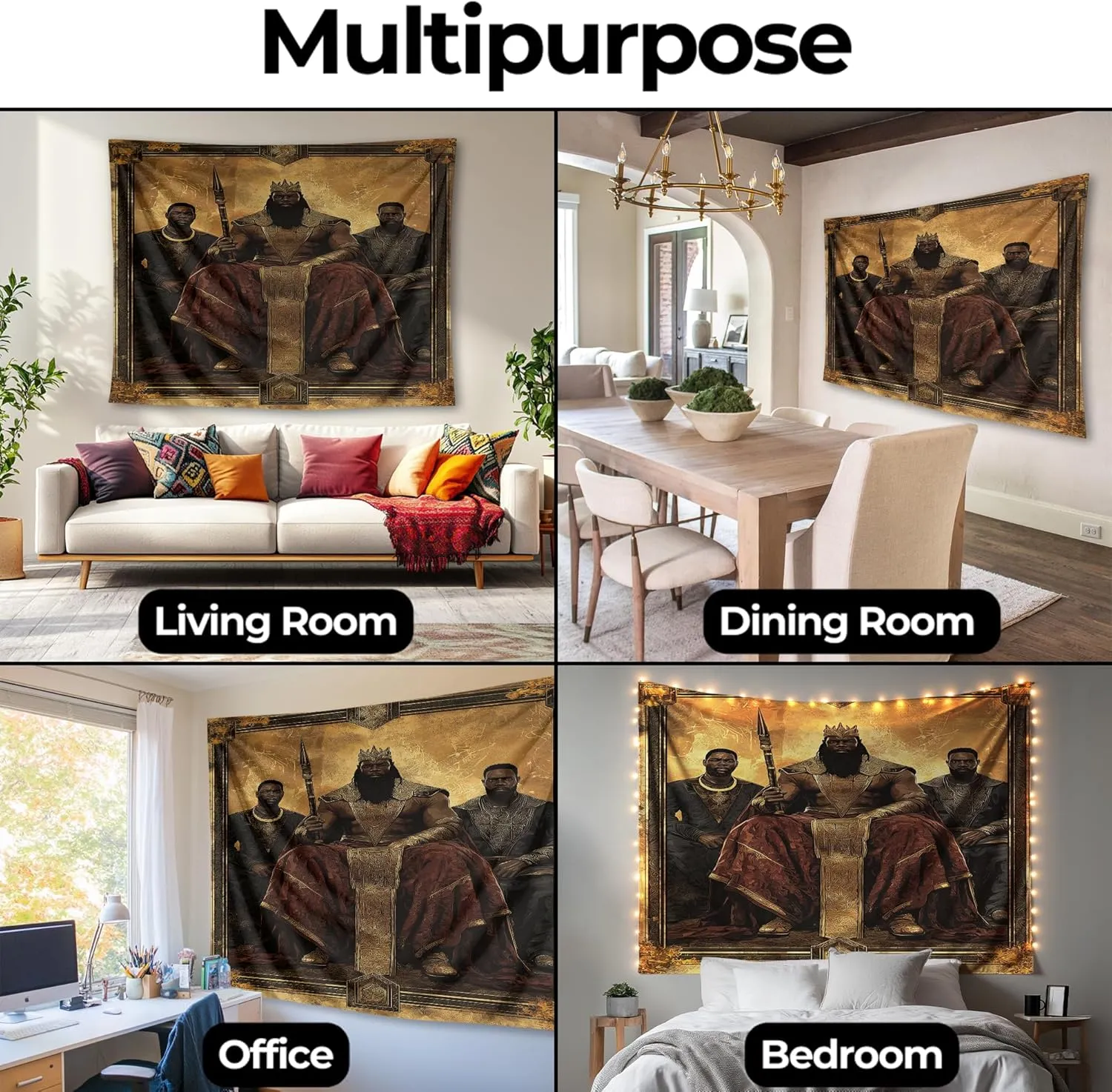 DreamController The Power of Blacck Kings Wall Tapestry for Bedroom by DC | African American Tapestry Wall Hanging & Aesthetic Decor for Dorm, Living Room, Picnic & Home | 45"x60"
