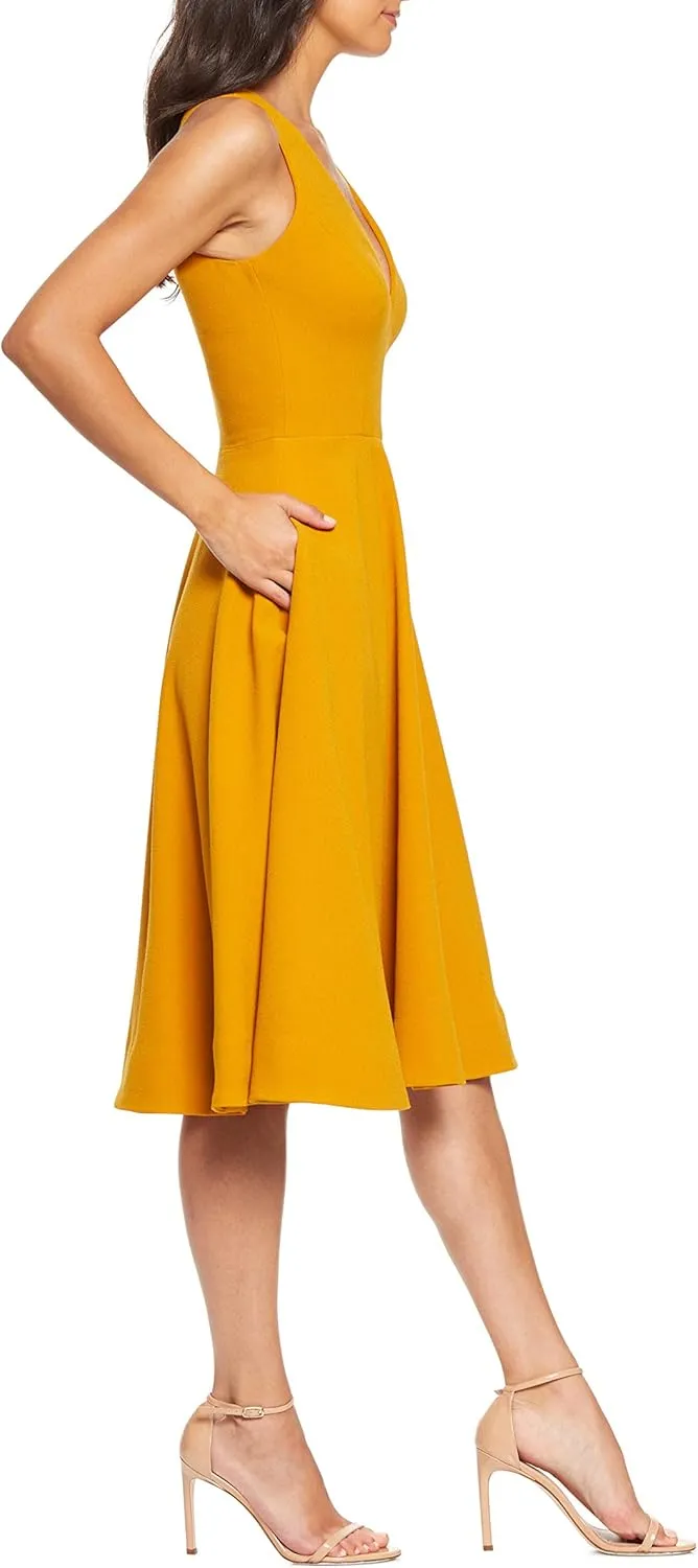 Dress the Population Women's Catalina Plunging V-Neck, a Line Midi