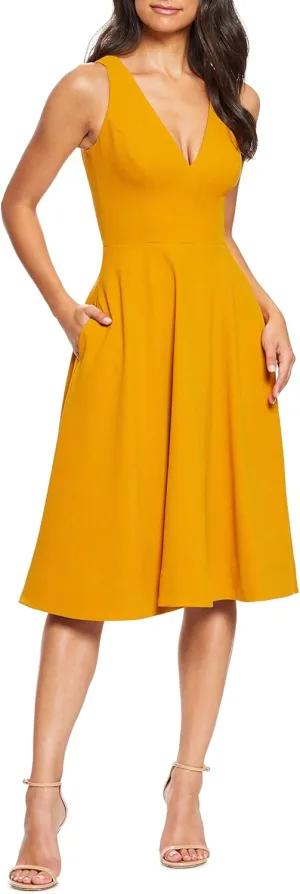 Dress the Population Women's Catalina Plunging V-Neck, a Line Midi
