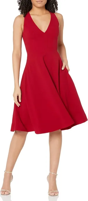 Dress the Population Women's Catalina Plunging V-Neck, a Line Midi