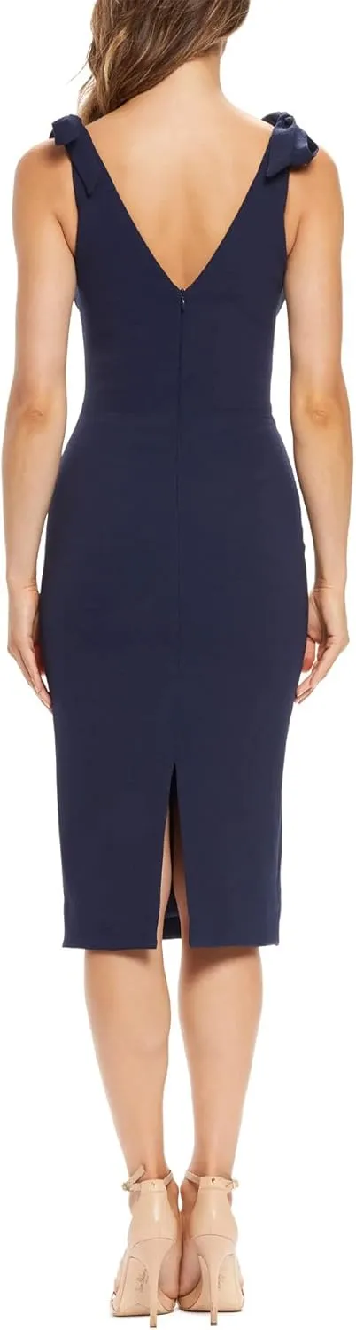 Dress the Population Women's Lita Sleeveless Plunging Midi Sheath Dress W Bows