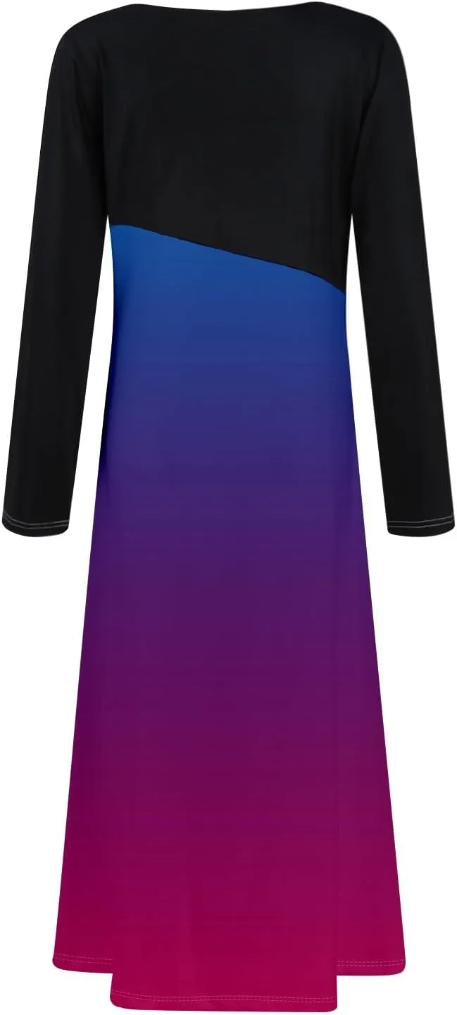 Dresses for Women Casual V-Neck Long Sleeved Dress Printing Loose Oversized Dress