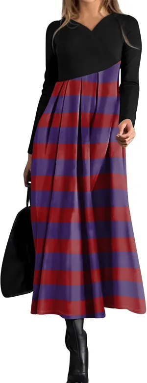 Dresses for Women Casual V-Neck Long Sleeved Dress Printing Loose Oversized Dress