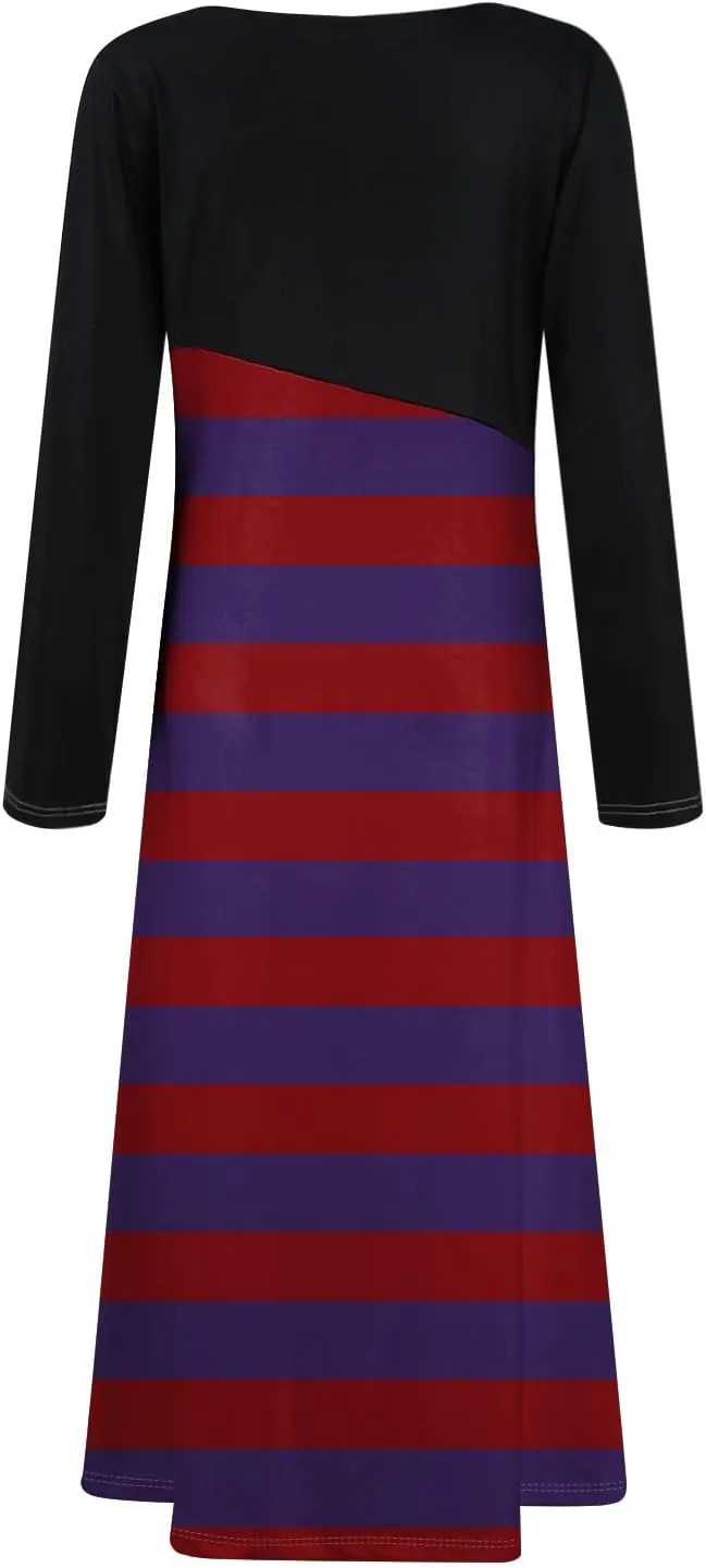 Dresses for Women Casual V-Neck Long Sleeved Dress Printing Loose Oversized Dress