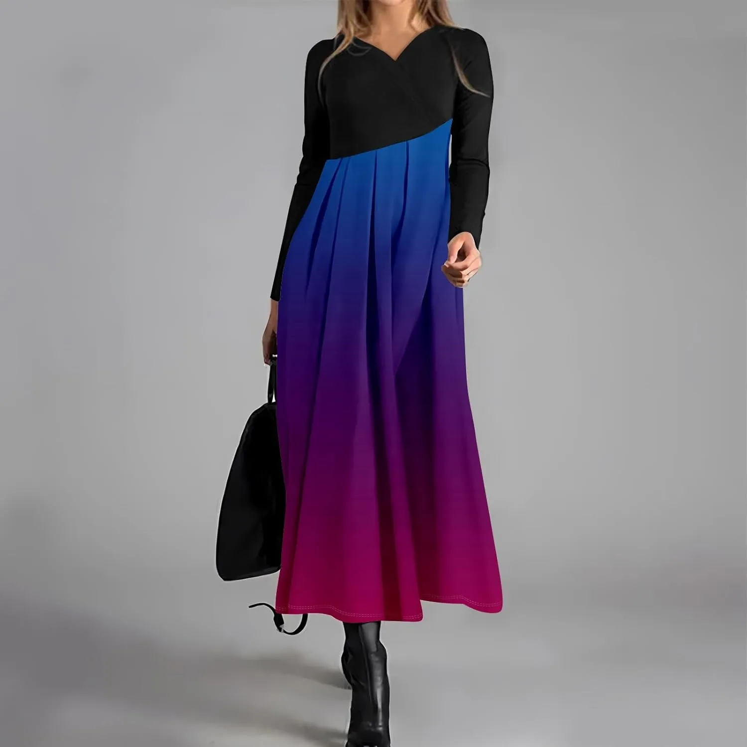 Dresses for Women Casual V-Neck Long Sleeved Dress Printing Loose Oversized Dress