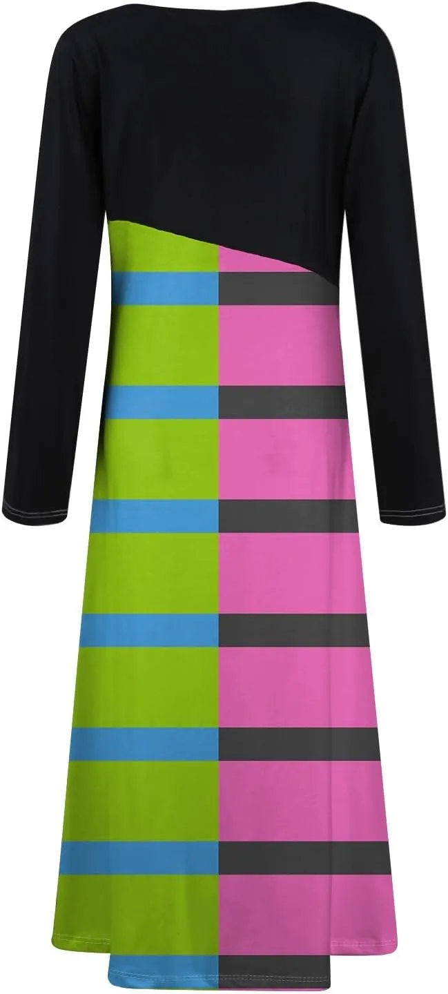 Dresses for Women Casual V-Neck Long Sleeved Dress Printing Loose Oversized Dress