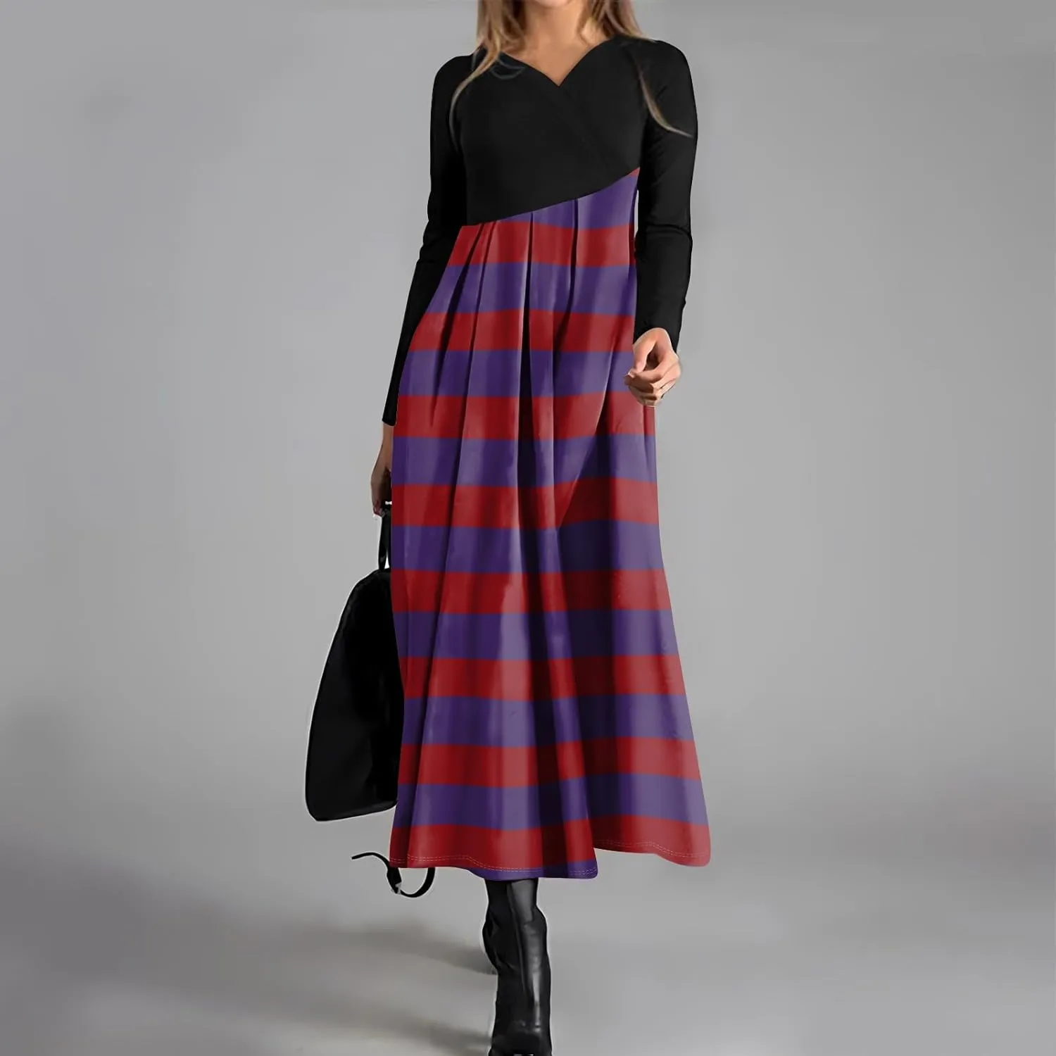 Dresses for Women Casual V-Neck Long Sleeved Dress Printing Loose Oversized Dress