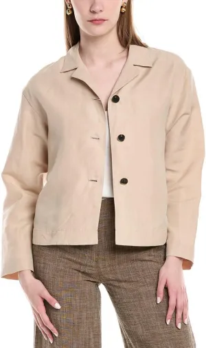 Drop Shoulder Silk & Linen-Blend Cropped Jacket