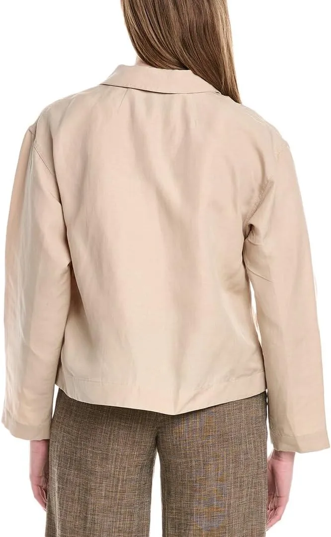 Drop Shoulder Silk & Linen-Blend Cropped Jacket