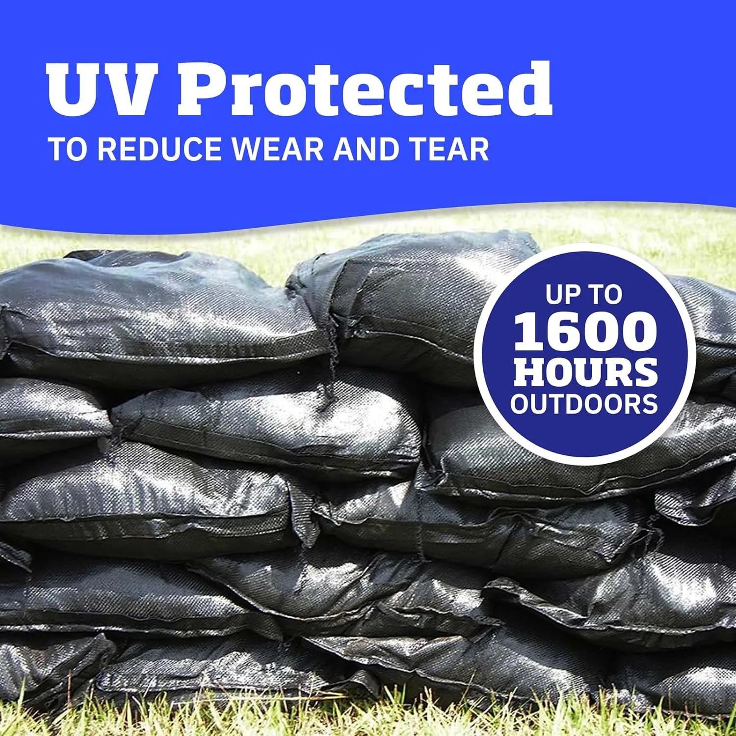 DURASACK Heavy Duty Sand Bags with Tie Strings Empty Woven Polypropylene Sand-Bags for Flood Control with 1600 Hours of UV Protection, 50 lbs Capacity, 14x26 inches, Black, Pack of 20