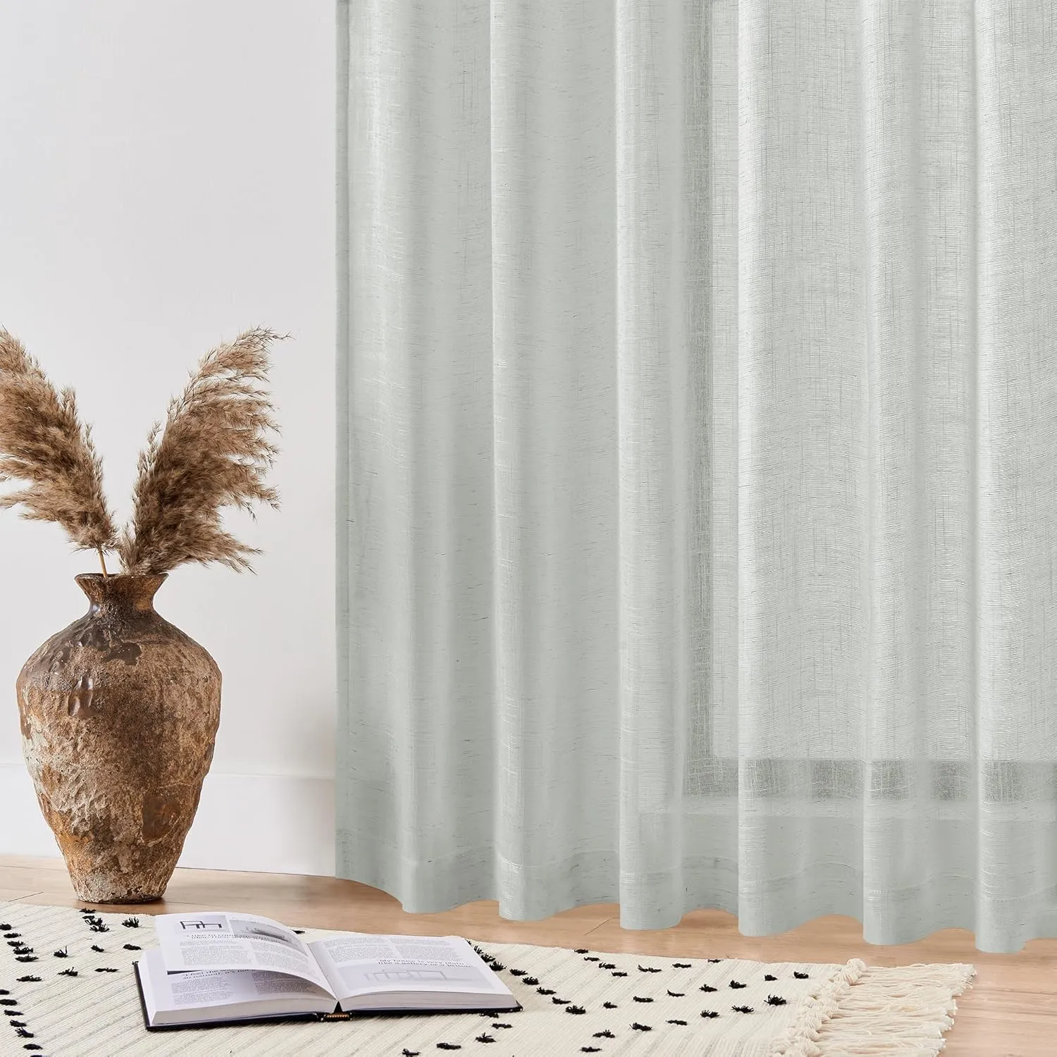 DWCN Sheer Curtains 84 Inches Long, Rod Pocket & Back Tab Linen Texture Semi Sheer Window Curtains Covering, Light Airy Privacy Sheer Panels for Bedroom Living Room 52" W x 84" L, Slate Grey, Set of 2