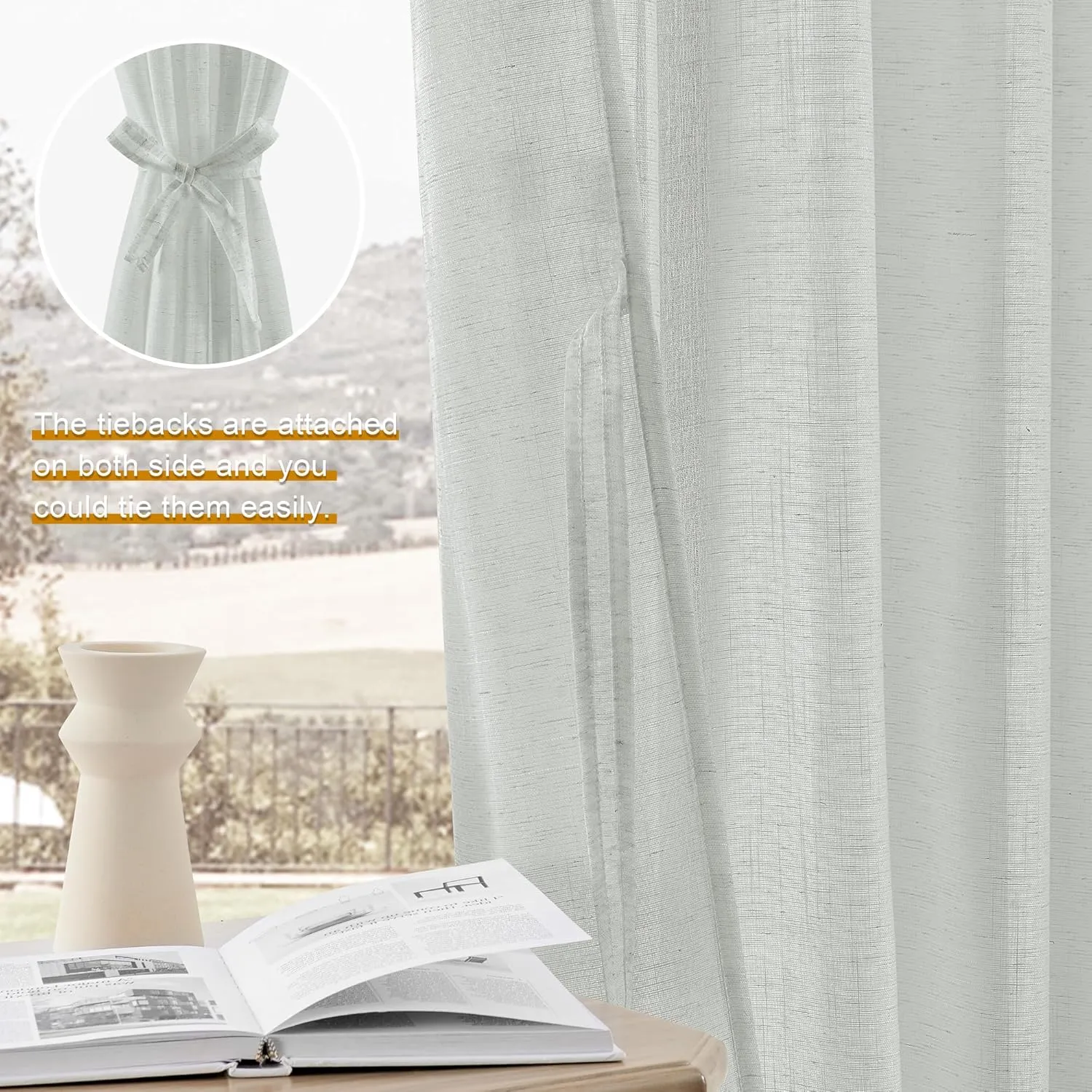 DWCN Sheer Curtains 84 Inches Long, Rod Pocket & Back Tab Linen Texture Semi Sheer Window Curtains Covering, Light Airy Privacy Sheer Panels for Bedroom Living Room 52" W x 84" L, Slate Grey, Set of 2