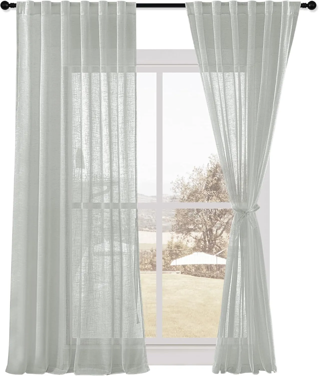 DWCN Sheer Curtains 84 Inches Long, Rod Pocket & Back Tab Linen Texture Semi Sheer Window Curtains Covering, Light Airy Privacy Sheer Panels for Bedroom Living Room 52" W x 84" L, Slate Grey, Set of 2