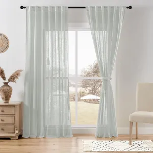 DWCN Sheer Curtains 84 Inches Long, Rod Pocket & Back Tab Linen Texture Semi Sheer Window Curtains Covering, Light Airy Privacy Sheer Panels for Bedroom Living Room 52" W x 84" L, Slate Grey, Set of 2
