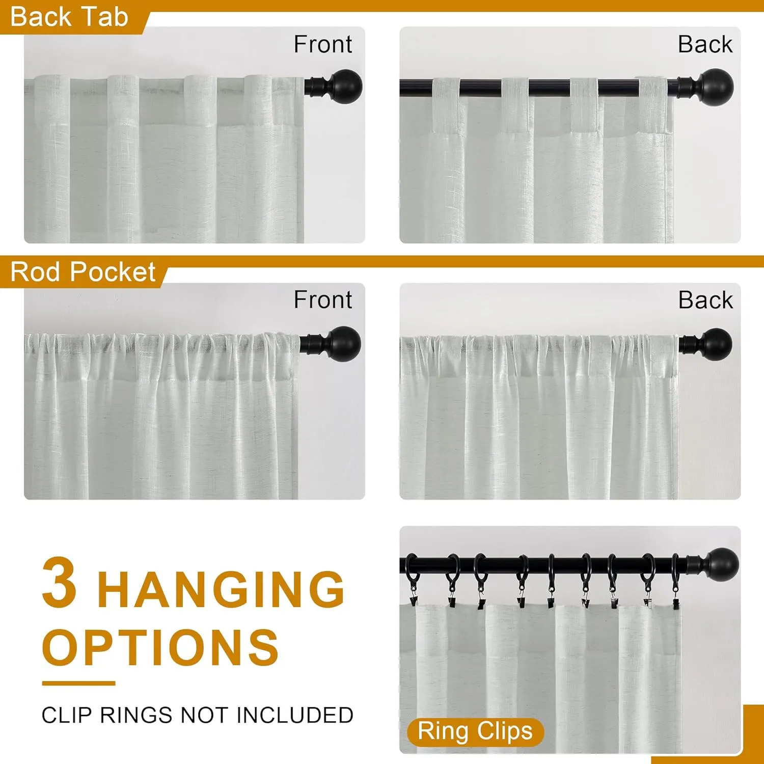 DWCN Sheer Curtains 84 Inches Long, Rod Pocket & Back Tab Linen Texture Semi Sheer Window Curtains Covering, Light Airy Privacy Sheer Panels for Bedroom Living Room 52" W x 84" L, Slate Grey, Set of 2