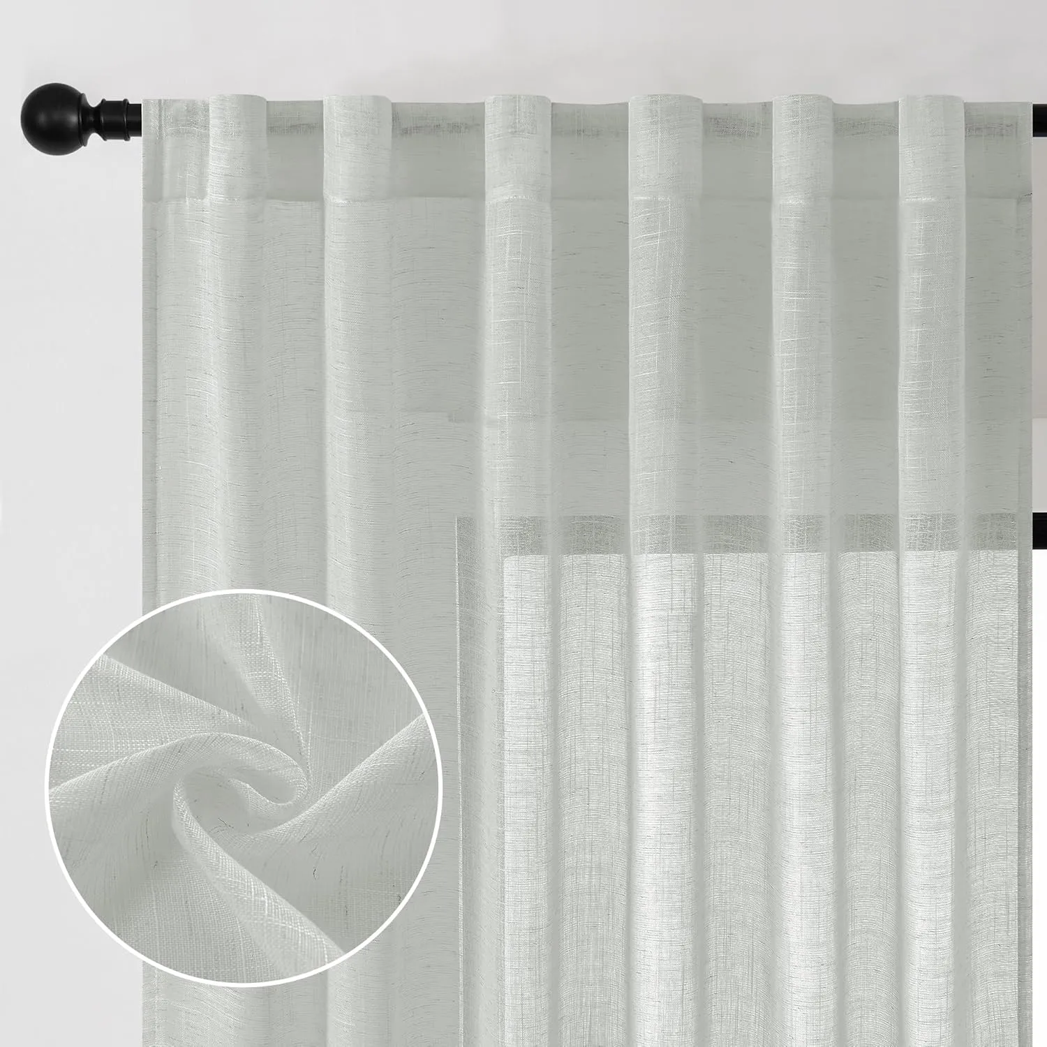 DWCN Sheer Curtains 84 Inches Long, Rod Pocket & Back Tab Linen Texture Semi Sheer Window Curtains Covering, Light Airy Privacy Sheer Panels for Bedroom Living Room 52" W x 84" L, Slate Grey, Set of 2