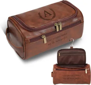 Easycosy Personalized Toiletry Bag for Men, Engraved with Pattern & Text, PU Leather Men's Toiletry Bag for Traveling, Father's Day Memories Gifts for Him Men Boyfriend Husband