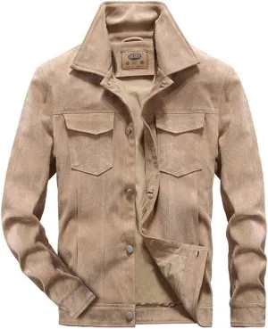 ebossy Men's Iconic Button Up Classic Fit Faux Suede Leather Trucker Jacket