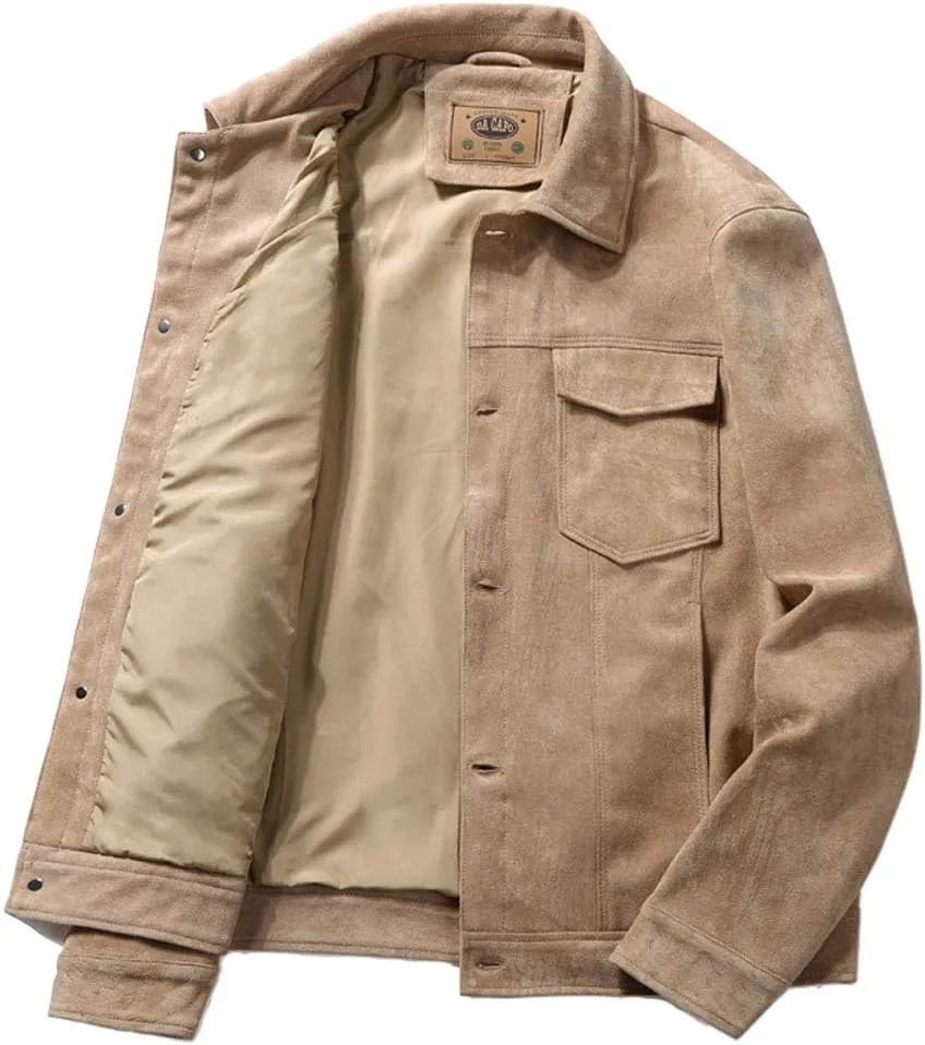ebossy Men's Iconic Button Up Classic Fit Faux Suede Leather Trucker Jacket