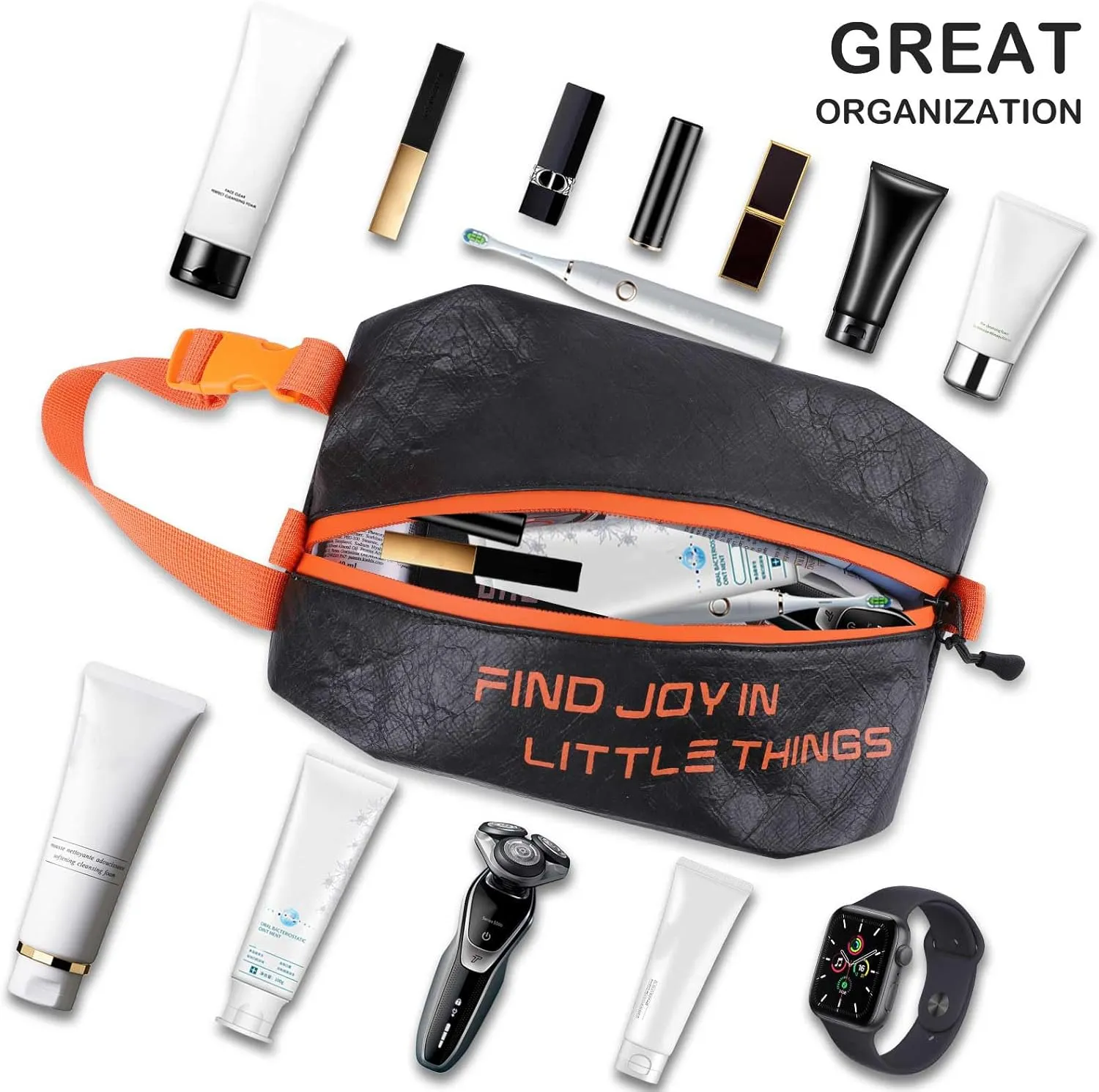 Eco-Friendly Travel Toiletry Bag for Men & Women - Lightweight Cosmetic Bag, Small Hygiene Organizer for Toiletries, Dopp Kit, Wet Bag, Perfect for Travel, Gym, or Daily Use (Black)