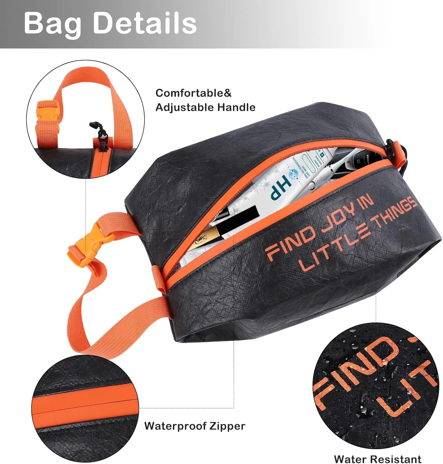 Eco-Friendly Travel Toiletry Bag for Men & Women - Lightweight Cosmetic Bag, Small Hygiene Organizer for Toiletries, Dopp Kit, Wet Bag, Perfect for Travel, Gym, or Daily Use (Black)