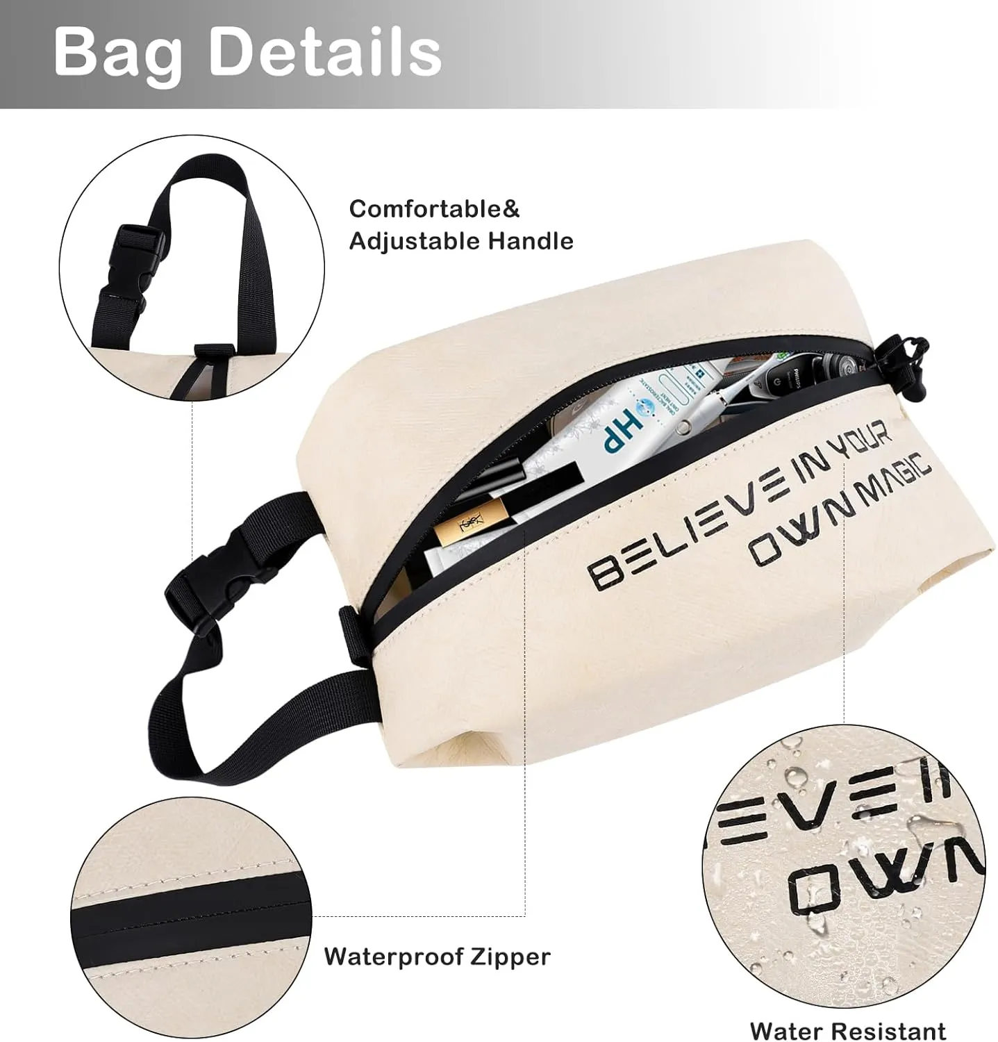 Eco-Friendly Travel Toiletry Bag for Men, Women & Kids - Small Waterproof Cosmetic Bag, Dopp Kit, Wet Pounch, Hygiene Organizer for Toiletries (Brown)