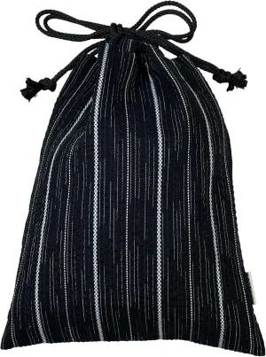 Edoten]JAPAN Nobori Bukuro 100% Cotton Shijira Fabric Drawstring Pouch with Inner Pocket 701 Black stripe