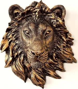 EffigyArt 9.4'' Gold Lion Head Wall Sculpture, Lion Wall Art, Animal Decor, Home Decor