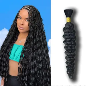 Eileen 14 Inch 50g 1 Bundles Deep Wave Bulk Human Hair for Braiding Curly Human Hair for Boho Braids Water Wet and Wavy Curls Micro Braiding Hair Extensions Brazilian Virgin 1B Natural Black