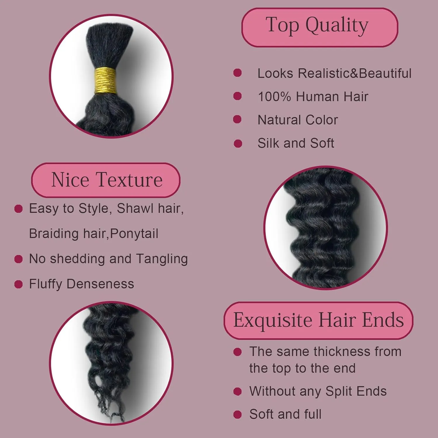 Eileen 14 Inch 50g 1 Bundles Deep Wave Bulk Human Hair for Braiding Curly Human Hair for Boho Braids Water Wet and Wavy Curls Micro Braiding Hair Extensions Brazilian Virgin 1B Natural Black
