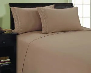 Elegance Linen 1500 Thread Count 3-Line Egyptian Quality Microfiber Luxurious Silky Soft Wrinkle & Fade Resistant 4 pc Sheet Set, Deep Pocket Up to 16" - Queen Taupe