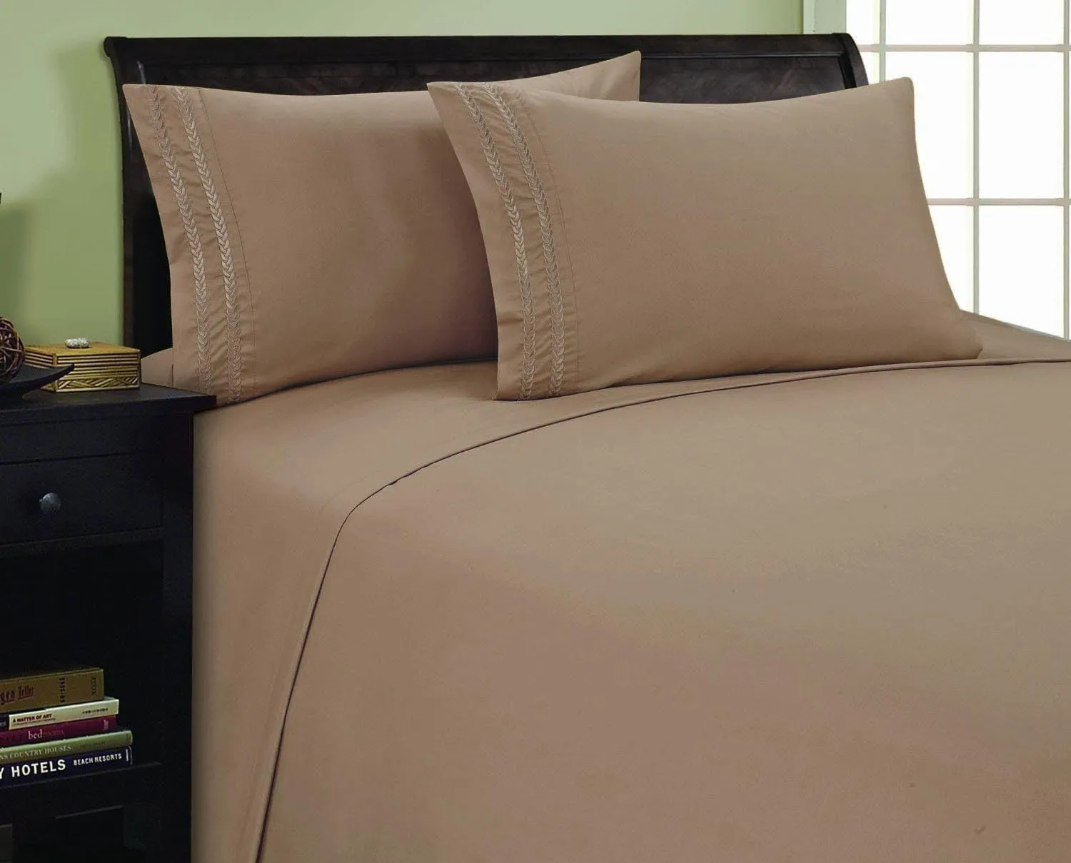 Elegance Linen 1500 Thread Count 3-Line Egyptian Quality Microfiber Luxurious Silky Soft Wrinkle & Fade Resistant 4 pc Sheet Set, Deep Pocket Up to 16" - Queen Taupe