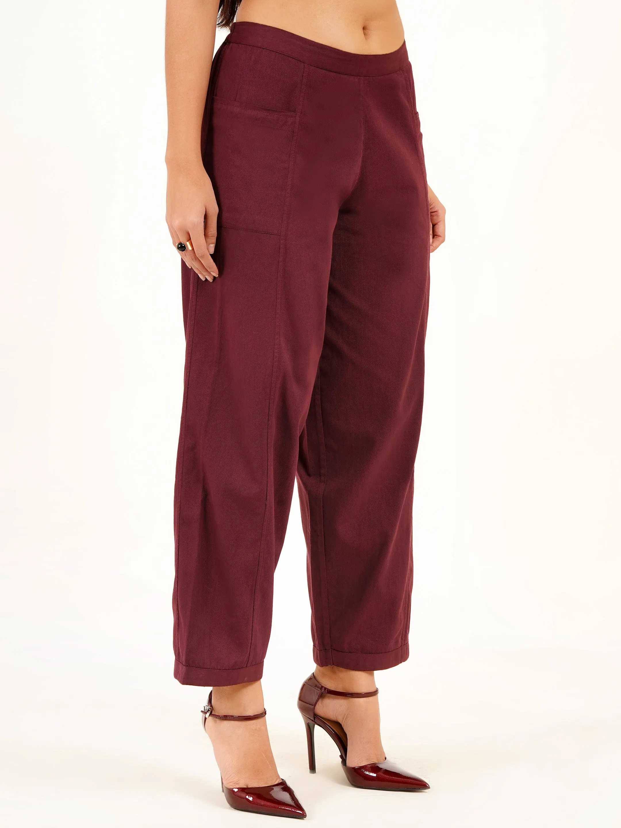 Elegant Burgundy Denim Boho Pants for Women
