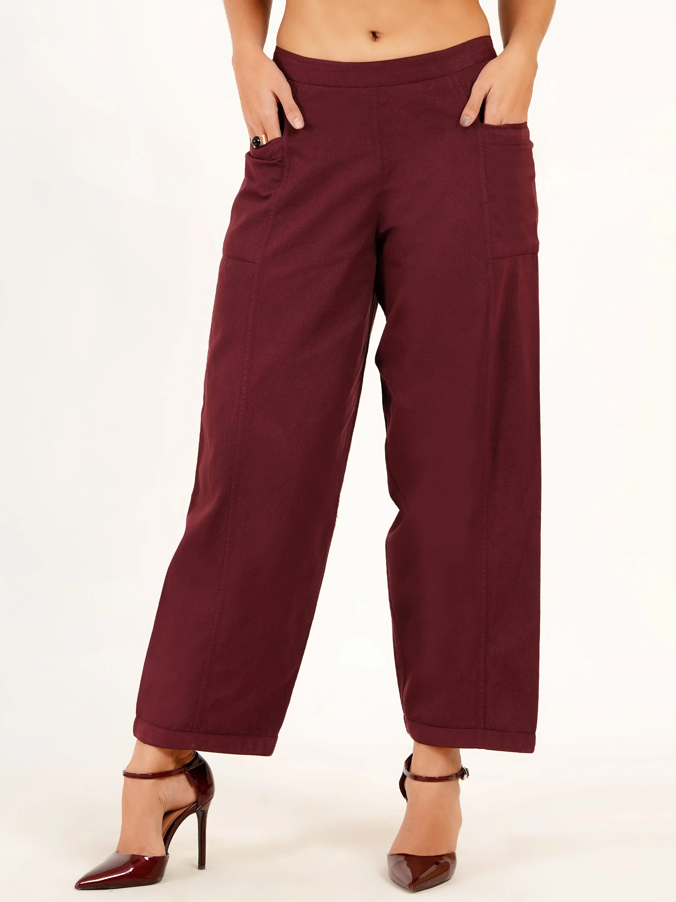 Elegant Burgundy Denim Boho Pants for Women