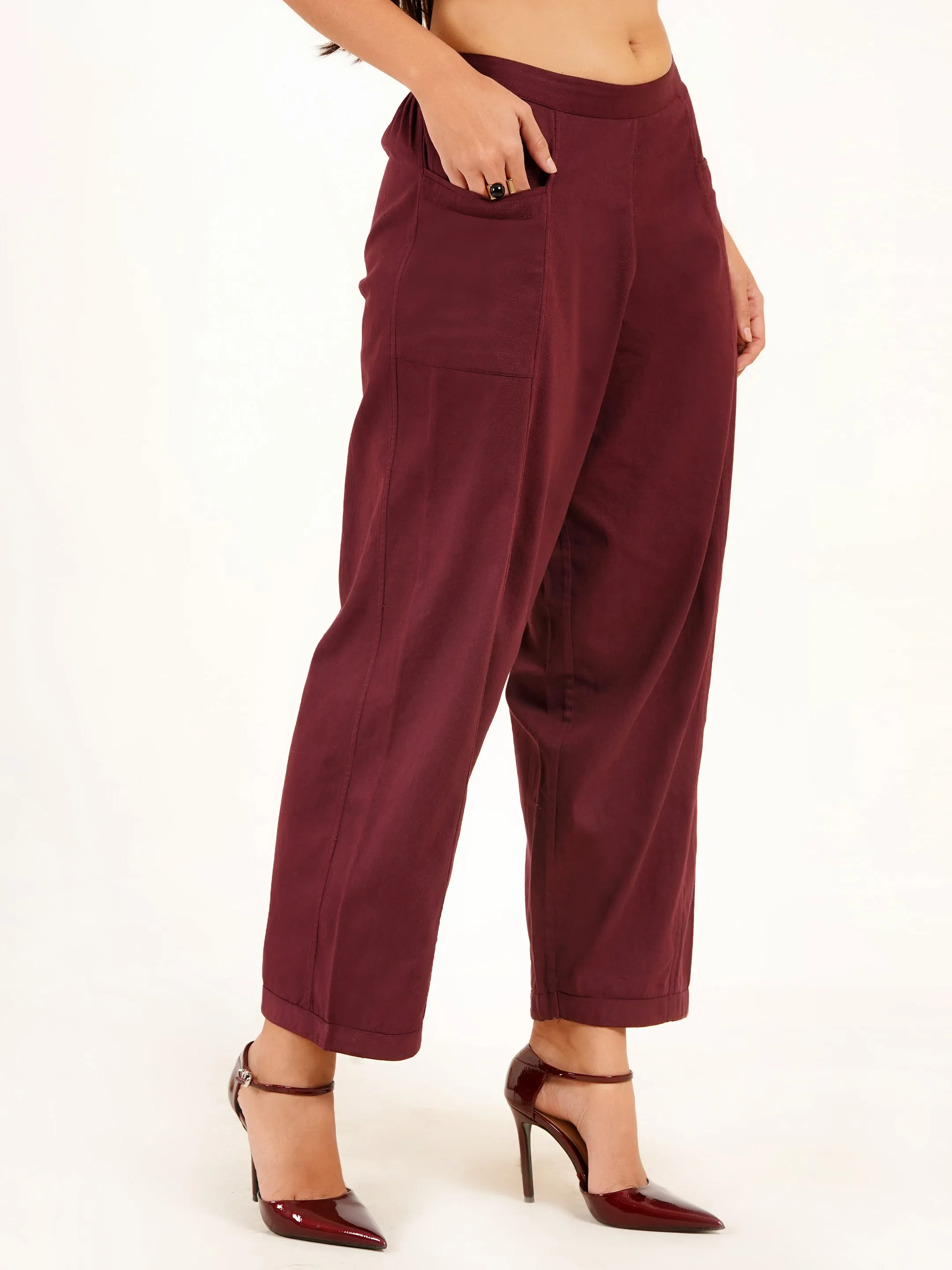 Elegant Burgundy Denim Boho Pants for Women