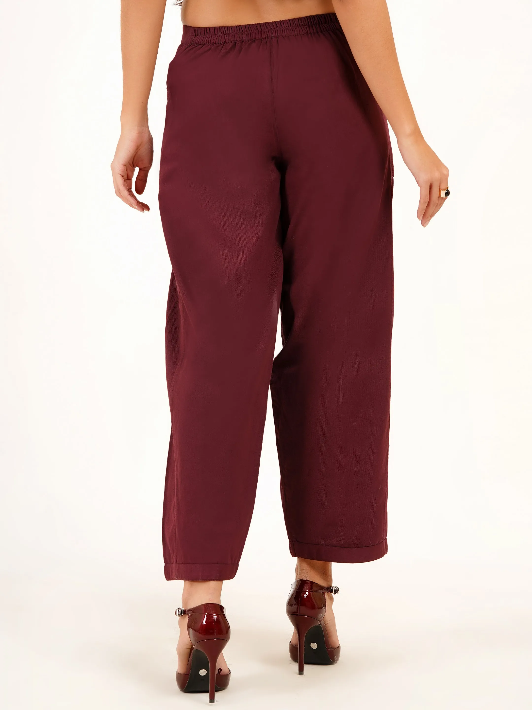 Elegant Burgundy Denim Boho Pants for Women